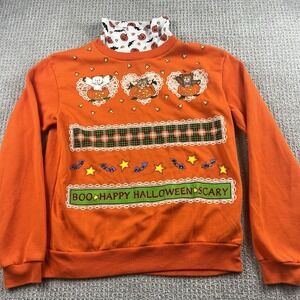 Basic editions Girls 14/16 Vintage Halloween Sweatshirt turtleneck Bat Cat